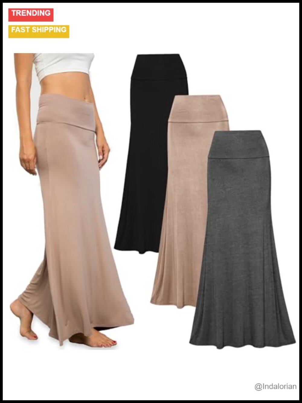 3-Pack Flowy Maxi Skirts for Women High Waisted Stretchy Rayon Spandex